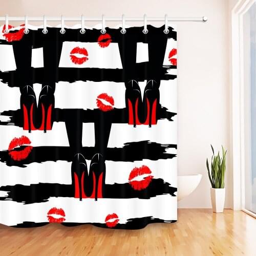 72'' Custom Fashion Girl mix High heels red lips Bathroom Shower Curtain Polyester Bathroom Waterproof Curtain & 12 Hooks