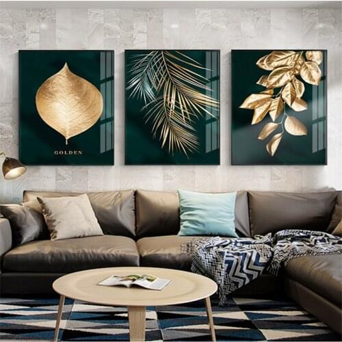 Abstract Canvas Print and Poster Golden Plant Leaves Picture Wall Poster Modern Style Art Aisle for Living Room Home Decor