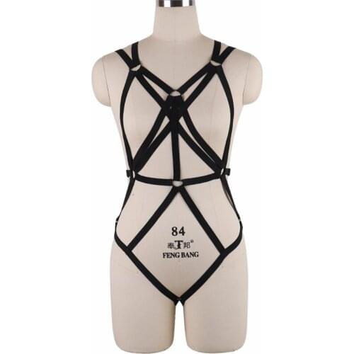 Harajuku Gothic Body Bondage Harness Lingerie 90s Fetish Wedding Garters Bridal Thigh Garters Sexy Black Bodysuit BodyCage N0057
