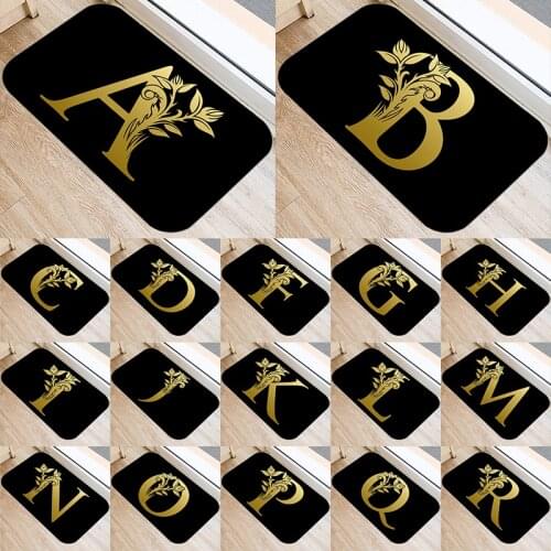 Black Golden Tree Letter Alphabet 40*60cm Kitchen Entrance Door Mat Coral Velvet Carpet Doormat Indoor Floor Mats Anti-Slip Rug
