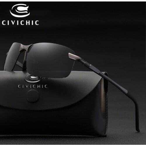 CIVICHIC Al Mg Polarized Sunglasses Men HD Driving Glasses Light Semi Rimless Eyewear Day Night Goggles Cool Motion Gafas E236