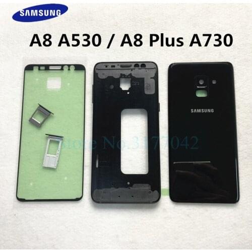 For SAMSUNG Galaxy A8 A530F Plus A730F 2018 Full Housing Replacement Front Middle Frame Battery Door Rear Glass Case Back Cover