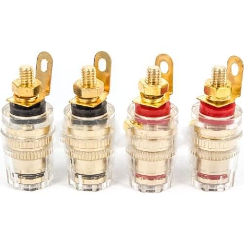 Hifi 4Pcs Brass Crystal 4mm Thread Medium Amplifier Speaker Spade Terminal Binding Post Banana Plug Socket Connector 32MM