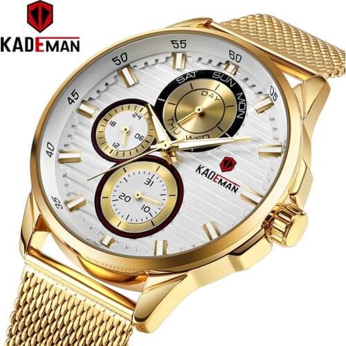 KADEMAN Mens Watches Top Brand Luxury Waterproof Watch Fashion Men Stainless Steel Wristwatch Casual Quartz Clock Reloj Mujer