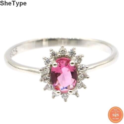 12x10mm 2.1g Deluxe SheType Created Pink Tourmaline CZ Gift For Ladies Jewelry Real 925 Solid Sterling Silver Rings