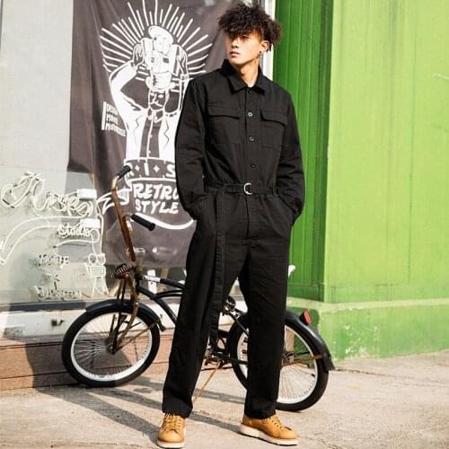 Top Quality Mens Loose Fit Long Sleeve Jumpsuit Brand Safari Cargo Pants Streetwear Work Suit One Piece Jumpsuits Bib Overalls