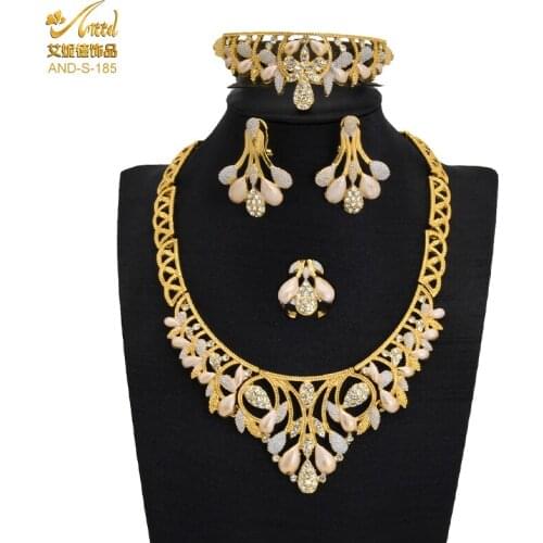 ANIID Necklace Sets Dubai Jewelry African Wedding Gold Pendant Designs For Women Bracciale 24K Brazilian Italian Earrings Brida