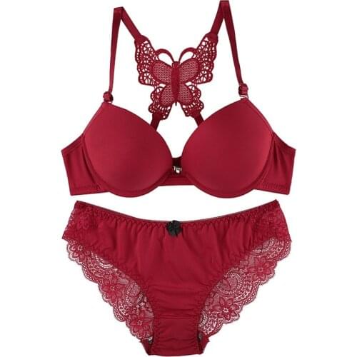 ATHVOTAR Front Closed Lace Lingerie Underwear Set/2PCS Women Bra Butterfly Wireless Padded Brassiere Underpant Suit 2021