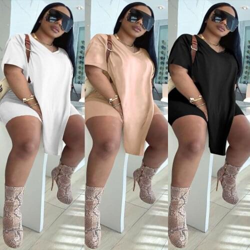 Cutubly Loose Short Pants Set Plus Size Two Piece Sets Short Set V-neck Split Casual Sexy Short Sleeve T-shirts Top Short Set