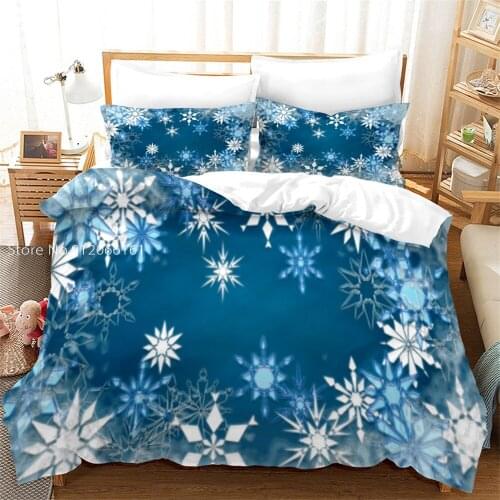 3D Art Snowflake Print Bedding Set 3 Piece Cover Set Microfiber Fabric Blue Series Duvet Cover Bedding Soft Bed Quilt Cover