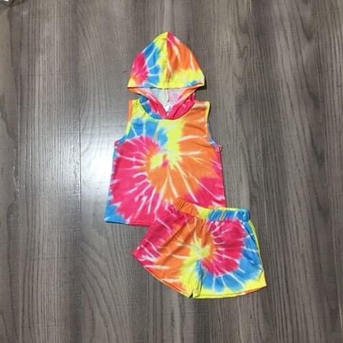 Summer Girls Boys Tie Dye Sleeveless Hoodie with Shorts Baby Kids Outfit