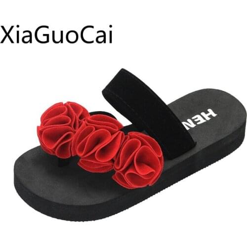Flower Fashion Womens Flip Flops Handmade Flower Female Platform Slippers Butterfly Flip-Flops Women Slippers