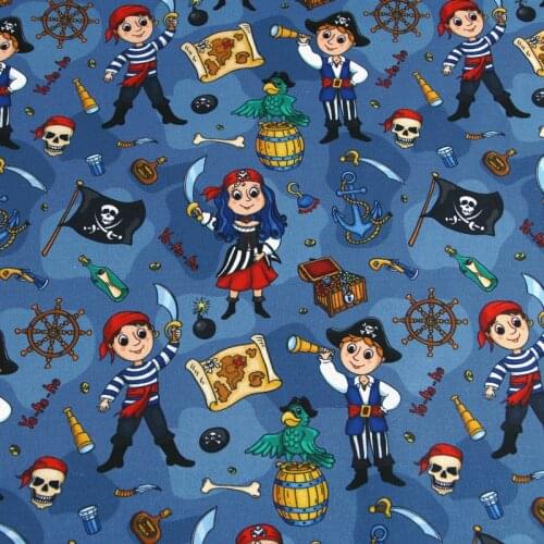 Cartoon Pirate Boys 100% Cotton Fabric for Kids Clothes Hometextile Backpacks Slipcover Cushion Cover DIY Material
