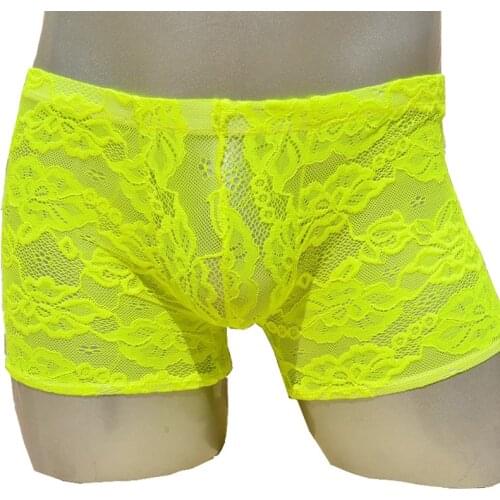 Brand Low-waist male panties sexy charming transparent lace flora mens trunk boxer underwear