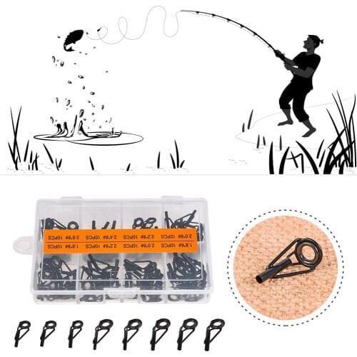 80pcs/Box Fishing Rod Guide Set Tip Repair Kit DIY Eye Rings Multi-Size Models Sea Rod Stainless Steel Ceramic Guide Ring