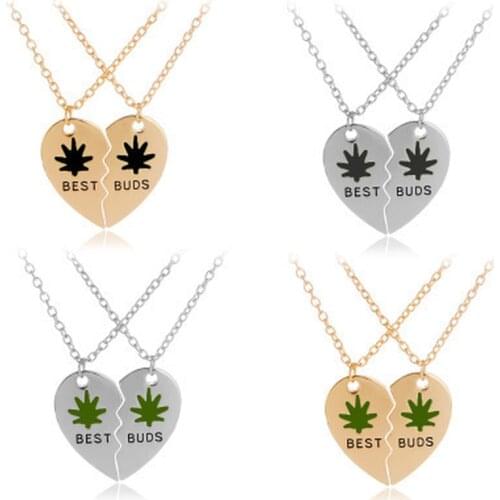 Best Buds Necklace Sets for Women Men Enamel Weed Leaves Broken Heart Pendant Necklaces Best Friends Jewelry Gifts Necklaces