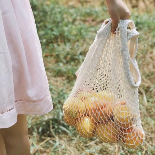 Portable Shopping Mesh Bags For Net Bag Fruit Vegetable Washable Storage Eco-Friendly Handbag Cotton Foldable Bag For Shopping
