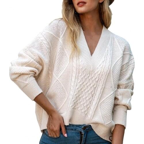 Casual Off Shoulder Thick Sweater Loose Cut Out V-neck Pullover Winter Fashion Lace Up Short Jumper Batwing Sleeve Women Top New