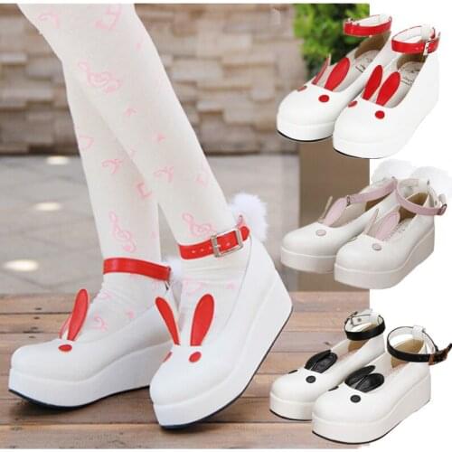 Ankle strap COS rabbit ears cute Lolita shoes female Princess Kawaii Girl Women Shoes Vintage Sweet cute girl Shoes Anime