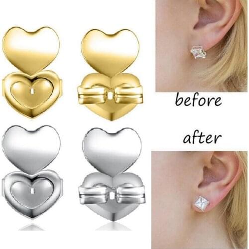 Double Love Heart Stud Back Earring Lifters Adjustable Earring Lifts Ear Lobe Ster AM2083