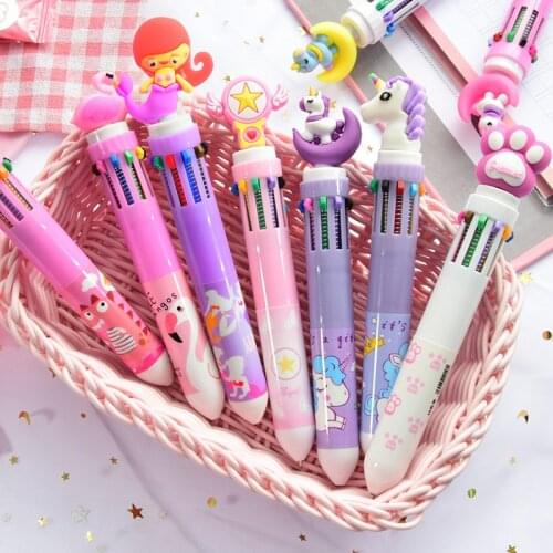1pcs 10 Colors In 1 Ballpoint Pens Kawaii Multicolor Ball Pens Cute Unicorn Pens For Kids Gift School Office Supplies Stationery
