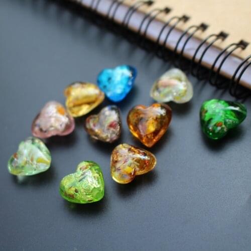 10Pcs 15mm 20mm Handmade Lampwork glass beads Heart Shape Loose Beads Foiled with Colorful Pieces Multi-Color for jewelry &DIY