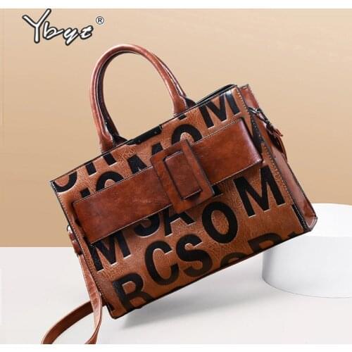 Vintage Luxury Women Brand Handbags Large Capacity Tote Shopping Bags Letter Printing PU Leather Female Shoulder Crossbody Bag