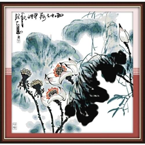 Everlasting Love Lotus In The Rain Chinese Cross Stitch Kits Ecological Cotton Stamped Printed 11C DIY Gift Christmas Decoration