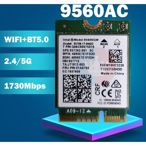 Wifi Card For Intel Dual Band AC 9560 9560NGW 9560AC 0T0HRM 1.73Gbps NGFF Key E Wifi Card 80211ac BT5.0 MM:959982 for W10