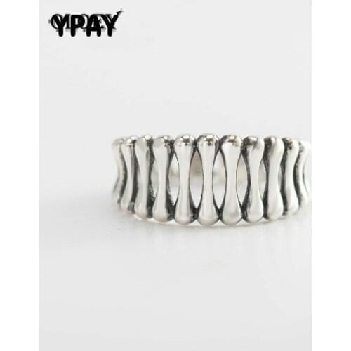 YPAY Vintage Animals Dog Doggy Bone Finger Rings for Men Women Genuine 925 Sterling Silver Open Ring Fine Jewelry Gift YMR363