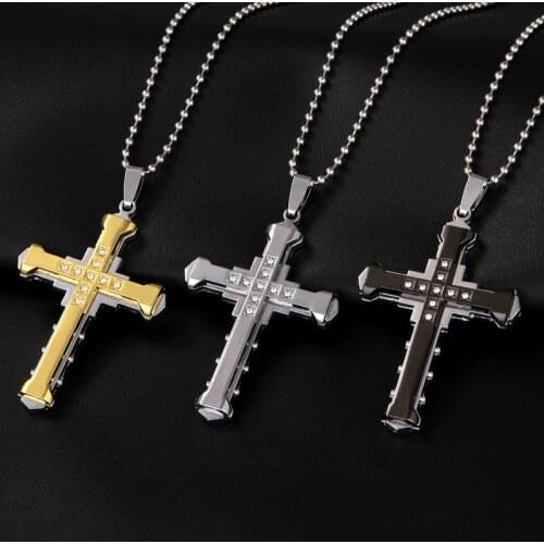 Jewelry Dropshipping Fashion Jesus Cross Pendants Necklaces For Men Women Stainless Steel Gold Silver Color Long Chain Necklace