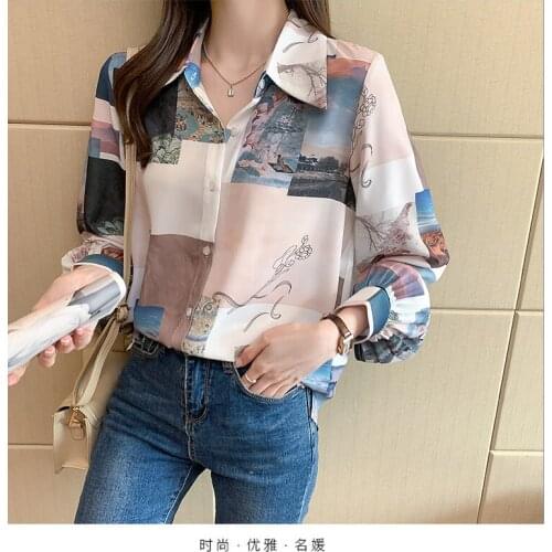 Long-sleeved shirt women retro Hong Kong style shirt spring 2021 new loose chiffon shirt