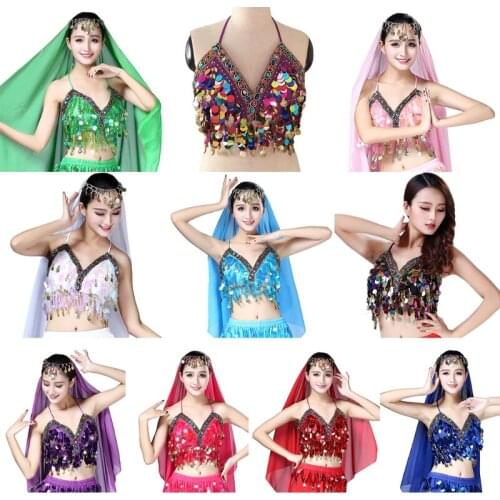 Null Womens glitter sequined fringed sling crop top sexy Latin belly dance sequined bra party club DS nightclub stage sequined