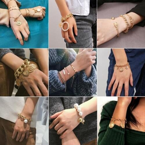 Charm Big Glod Bracelet Exaggerated Crab GeometrIial Hollowed Women Punk Multi-layer Imitation Pearl Temperament Jewelry