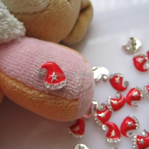 MD-447 10pcs Fancy Rhinestone Christmas Silver Hat Deco Metal Charms Metal Deco Charms Nail Art