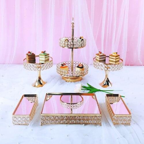 4-8pcs Wedding Cake Stand Set Gold Mirror Metal Cupcake Beautiful Tray Dessert Display Decoration Tools
