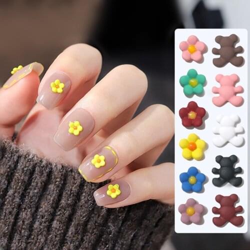 5pcs Litttle Flower 3D Nail Decorations Bear Ornament Colorful Floral Nail Accessories Floral Manicure DIY for Nails Design