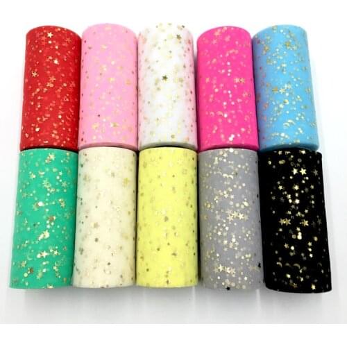 5Yard*15cm Star moon Tulle Glitter Tulle for Wedding Decoration Baking Cake Topper Tutu Pom Bow Soft Sequin Tulle DIY