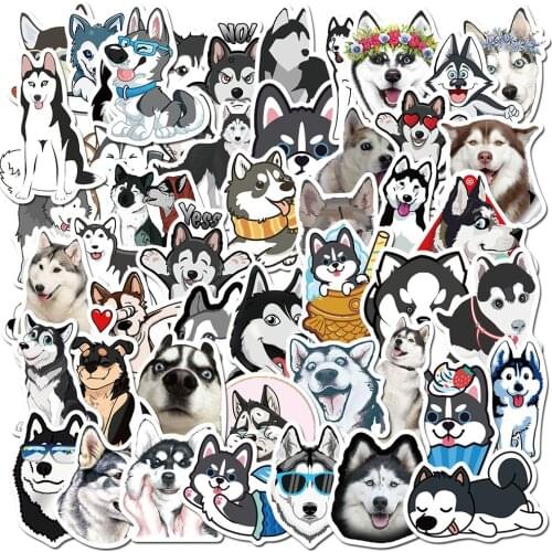 50pcs/set Husky Stickers Cute Animals Cartoon Dogs Sticker For Moto Car Suitcase Skateboard Phone Laptop Kids Classic Toys
