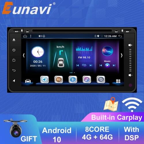 Eunavi 2 Din Android 10 Car DVD GPS For Toyota Hilux Vios Old Camry Rav4 Prado 2003-2008 Multimedia Navigation 2Din Car Radio