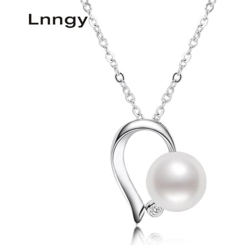 Lnngy Lnngy 925 Sterling Silver 7.5-8mm Genuine Freshwater Pearl Heart Pendant Necklace for Women with 18" Silver Chain