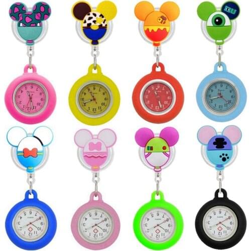 10pcs/lot lovely cartoon dolls nurse doctor Retractable silicone pocket watches for hospital medical women mens badge reel gift