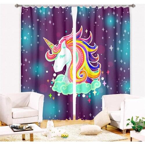 Color Cartoon Unicorn 3D Blackout Curtains Bedroom Living Room Kitchen Computer Room Home Decoration for Children Kids Gifts