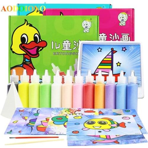 Childrens Sand Painting Set DIY Color Sand Picture Paint for Boys Girls Gifts Toy Kindergarten Puzzle Handmade Sand Drawing