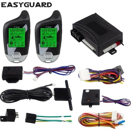 EASYGUARD two way car alarm keyless entry system remote starter lcd pager display vibration alarm microwave sensor warning 2 way