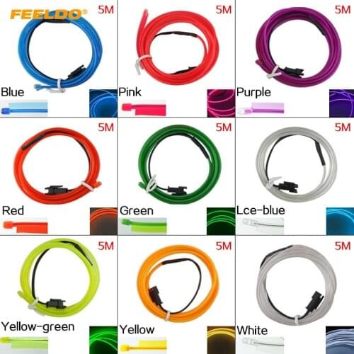 FEELDO 1PC 5M 9-color Flexible Moulding EL Neon Glow Lighting Rope Strip With Fin For Car Decoration#4635