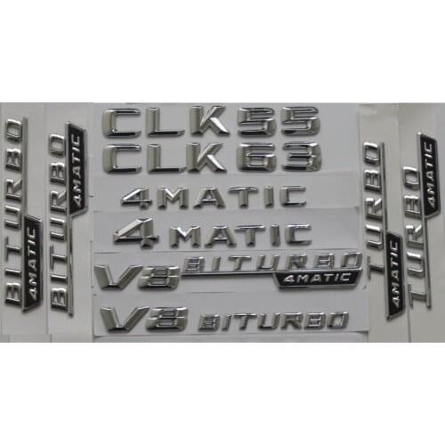 Chrome Shiny Silver Car Trunk Rear Number Letters Words Badge Emblem Emblems Sticker for Mercedes Benz CLK55 CLK63 AMG 4MATIC