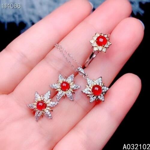 KJJEAXCMY fine Jewelry 925 sterling silver inlaid natural ruby girl fashion pendant ring earring set support test hot selling