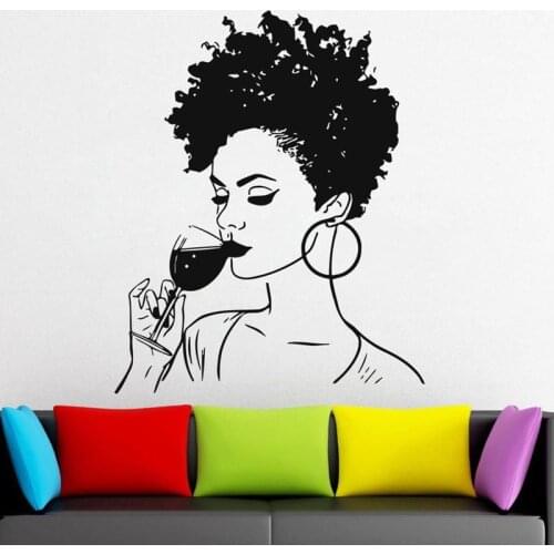 Beautiful African Woman Wall Decal African Girl Vinyl Sticker Beauty Salon Studio Wall Art Murals Wallpaper AM28
