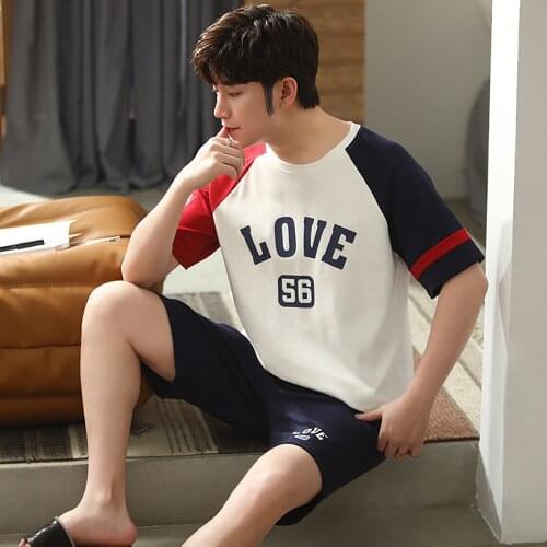 Summer Fashion LOVE Print Pijama Casual Men Pajama Sets Comfortable Cotton Short Pajamas With Shorts Man Soft Thin Pyjama Sets